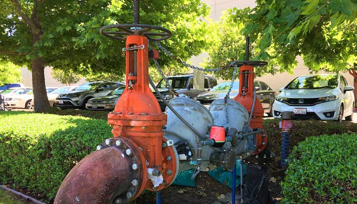 An 8" fire suppression backflow preventer